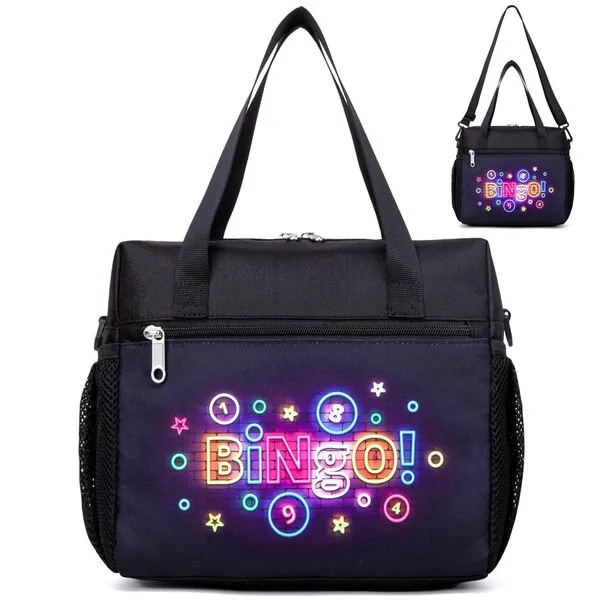 Bingo Bag for Bingo Supplies Accessories Large Bingo Bags with Pockets for Bingo Daubers Markers Water Resistant Bingo Carry Bag Gifts for Bingo Game Lover Gambler Portable Makeup Cosmetic Case Pouch
