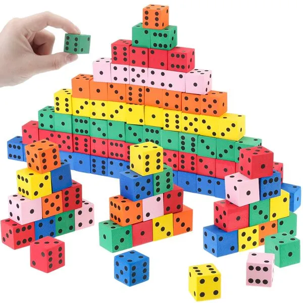 100 Pcs Foam Dice Small Colorful Foam Dice for Classroom Foam Dice Cubes with Number Dots Pocket Dice for Math Teaching Classroom Party Favor 6 Assorted Colors(0.79 Inch)