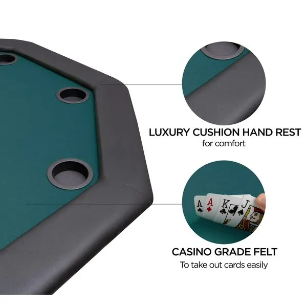 Poker Table 8 Player Portable Poker Table Foldable Poker Table with Casino Grade Felt Cushioned Armrest and 8 Cup Holder for Playing Texas Holdem Blackjack Gambling Card Game 48