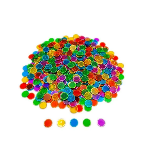 JUNWRROW 300 Pieces 5 Color Magnetic Transparent Bingo Counting Chips with Metal Edge