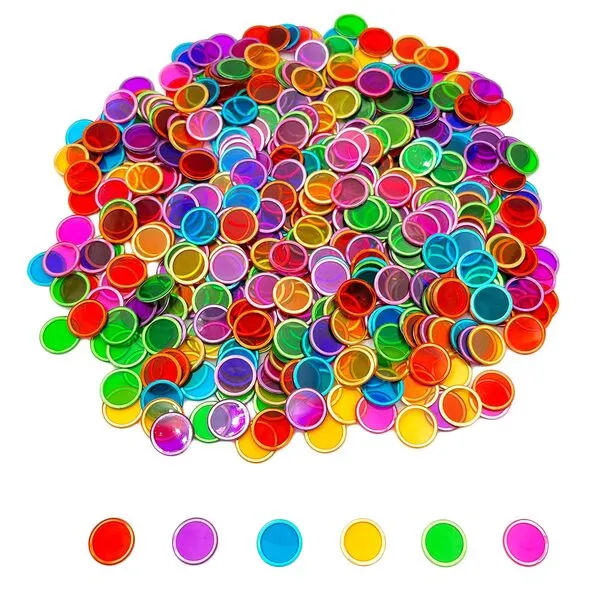 JUNWRROW 500 Pieces 6 Color Magnetic Transparent Bingo Counting Chips with Metal Edge