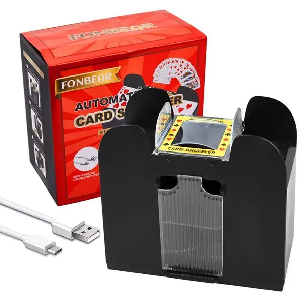 FONBEAR Automatic Card Shuffler 6 Deck - USB/Battery-Operated Electric Shuffler - Casino Card Game Table Accessories for Travel, UNO, Phase 10, Skip-Bo, Texas Hold\'em