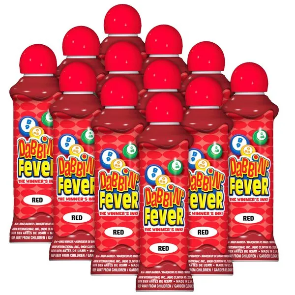 Dabbin\' Fever Bingo Daubers One Dozen 3 Ounce Ink Dabbers (Red)