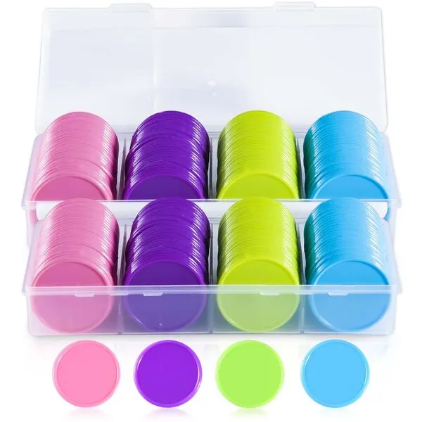 SenseYo 200 Pcs 1.45 Inch Poker Chips with Storage Box for Kids Math Counting Card Game Conters