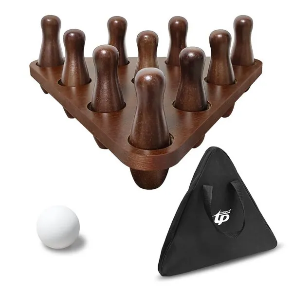 ZGDQ Shuffleboard Bowling Pin Set,Shuffleboard Table Bowling Pin Set Include 10 Pcs Hardwood Bowling Pins,Triangular Pinsetter Resin Bowling Ball & Carrying Bag