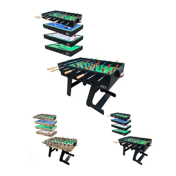 KICK Quatro 55″ 4-in-1 Multi Game Table - Combo Game Table Set - Billiards, Push-Hockey, Ping pong, and a Foosball for Home, Game Room, Friends and Family!