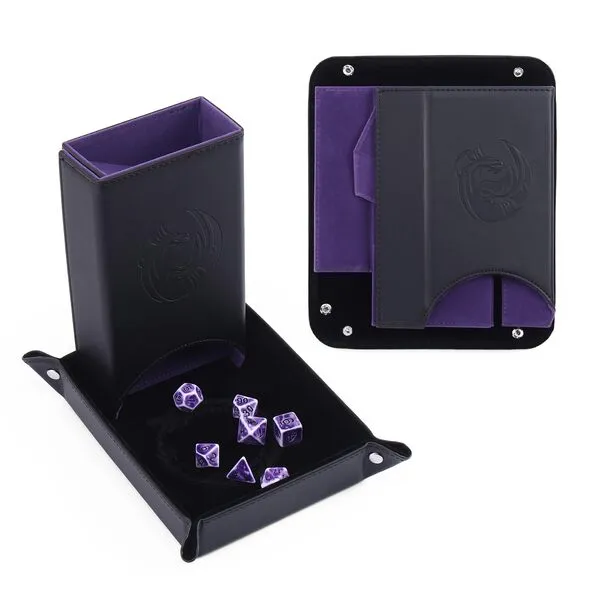 Magic Vosom DND Dice Tower and Tray Set with Non-Scratch Felt Lined Rolling and Velvet Surface - Folding Auto Dice Roller Dice Rolling Tower for RPG Board and Table Games