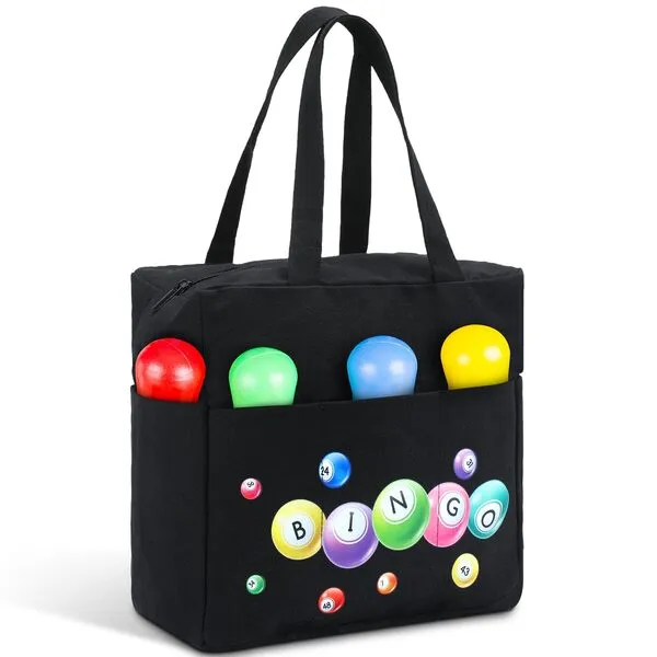 Windyun Bingo Dauber Bags with 10 Pockets and Handle Zipper Bingo Tote Bag Bingo Accessories (Black)