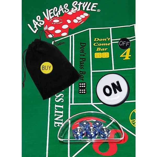 Craps Starter Kit Sets, Featuring Genuine The D Las Vegas Casino Table-Played Dice with Clear Acrylic Dice Boat (Blue Polished)