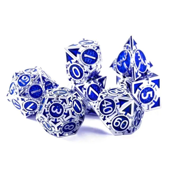 RULE DICE Metal DND Dice Set D&D Dungeons and Dragons Dice, Unique Polyhedral MTG RPG Role Playing D and D Dice Set, Weighted Solid Blue D & D Metal Dice with DND Dice Gift Box D20 D4 D12 D10 D% D8 D6