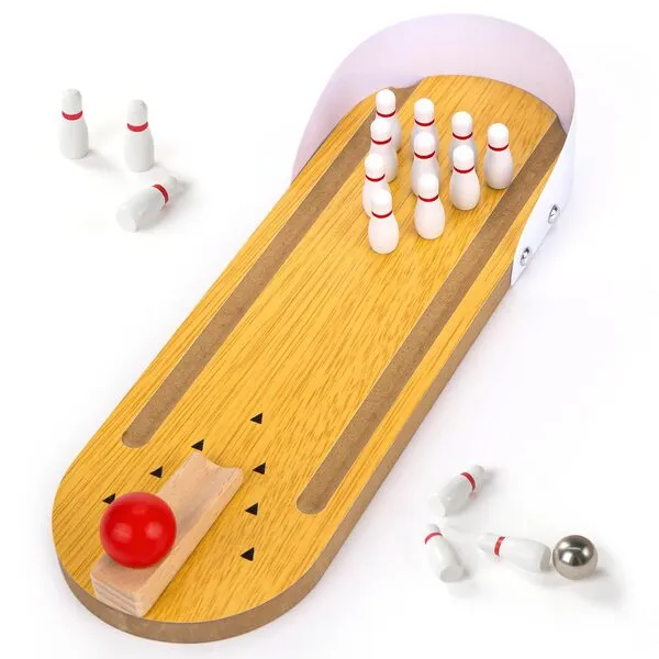 AMOR PRESENT 19PCS Tabletop Mini Bowling Set, Wooden Bowling Game Mini Desktop Bowling Game Toy for Office Birthday Party Favors, Desk Gifts for Men Women Kids Teens Boys Girls