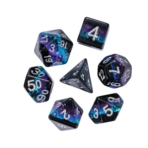 HDdais DND Dice Set, 7PCS Polyhedral Dice Set Filled Foil for Dungeons and Dragons, D&D Dice for Role Playing Game and Tabletop Games（Black&Purple&Blue）