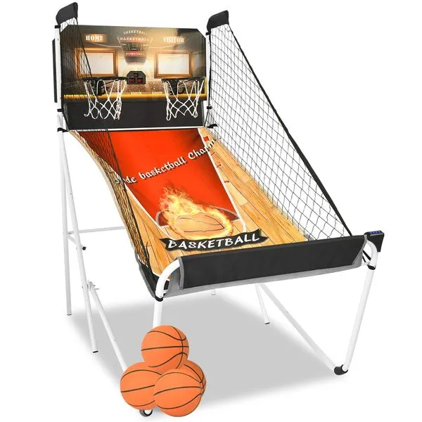 RayChee Foldable Basketball Arcade Game, Indoor Basketball Hoop Arcade W/4 Balls and LED Scoring System