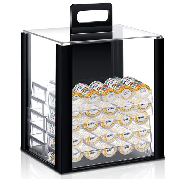 Hiboom Acrylic Poker Chip Case, Capacity Chip Trays Set Including 1 Pcs Chip Carrier Acrylic Display Case Chip Holder (1000 Capacity)