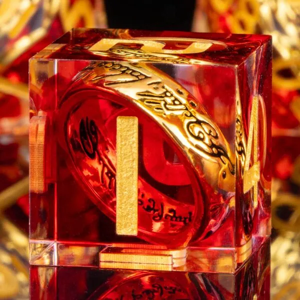 OUKELANWO Resin Sharp Edge DND Dice Set D&D with Gift Box, Red Magic Lord of The Rings Dungeons and Dragons Dice, 7Pcs Polyhedral LOTR Role Playing RPG D and D Dice D20 D12 D10 D8 D6 D4