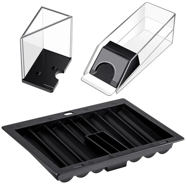 Honoson Plastic Poker Chip Tray Black Poker Dealer Chip Tray with 6 Deck Blackjack Shoe and Discard Tray Card Shoe Black Jack Table Set for Party Accessories