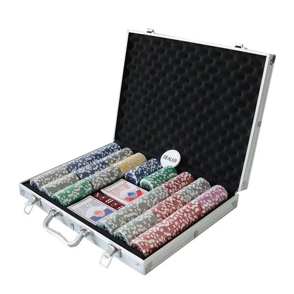 THUNDERBAY 500 Clay Composite Poker Chips Set with Aluminum Case, Two Decks of Playing Cards, Dealer and Blind Button&5 Dices for Poker, Texas Hold'em, Blackjack, Casino Games at Home