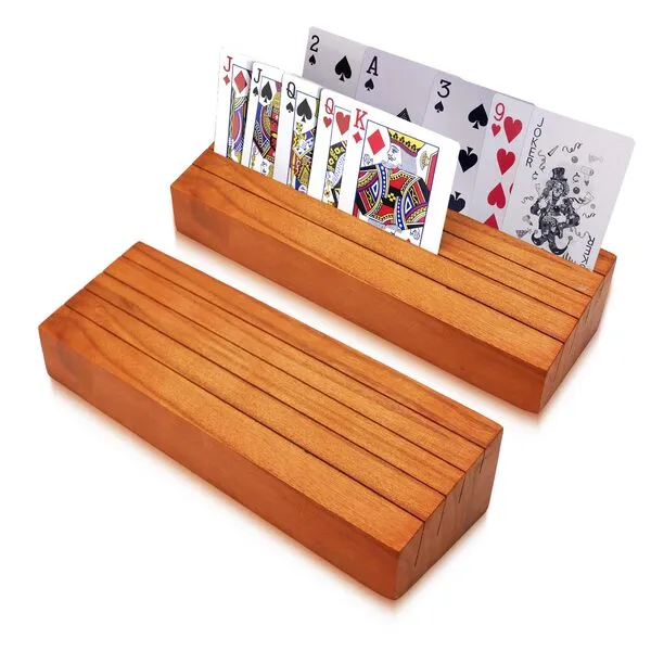 hismocal 2 Pack Playing Card Holders Deck Stand, Play Cards Holder for Kids or Elder People, Hands-Free Wood Holder Racks Set of 2,Tray for Organizing Cards