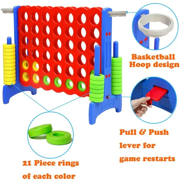 Giant Connect Four Jumbo Yard Game, Backyard 4-to-Score Floor Games for Adults and Family, 33 inch 4 in a Row Large Games for Outdoor and Indoor Play, (Red/Blue)