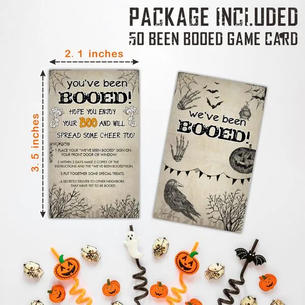 Halloween Party Game - You\'ve Been Booed, We\'ve Been Booed! - Set of 50 Retro Crow and Bats Theme Game Cards, Halloween Party Favors & Decorations - A07