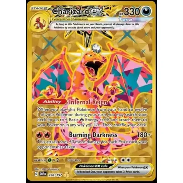 Pokemon - Charizard ex 228/197 - Obsidian Flames - Hyper Rare - Gold Holo Card