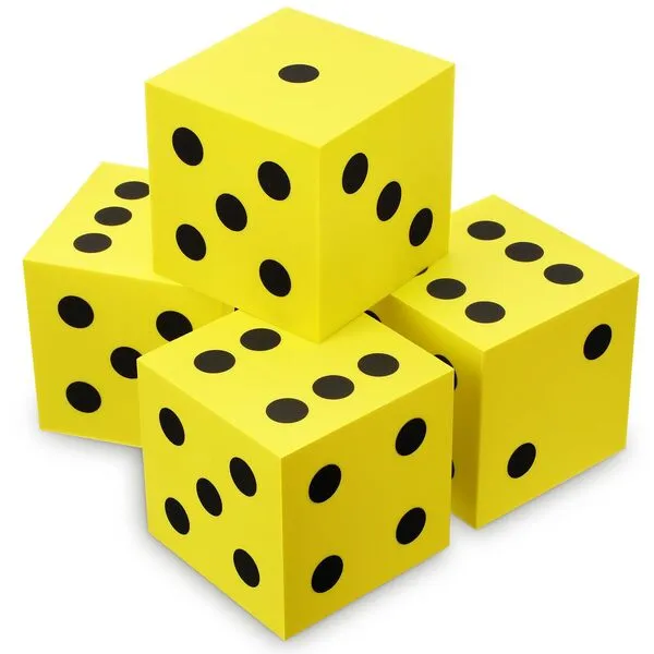 Shappy 4 Pieces 3.5 Inch Foam Dice Cube Jumbo Dice with Number Dots Big Dice Jumbo Giant Foam Dice Large Dice for Christmas Game Math Classroom Party Favors Bag Stuffers (Yellow)