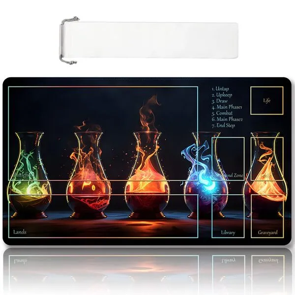 Premium Stitched MTG Playmat with Zones and Non-Slip Rubber Backing - TCG Play Mat for MTG and Other Card Games - Colorful Design with Vintage Look and Feel (DKT (98),Zones)