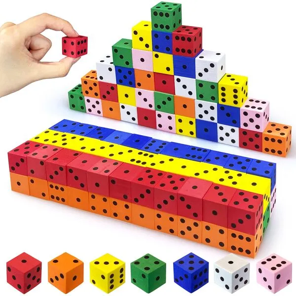 110PCS Foam Dice Set Small Colorful Dices with Number Dots for Math Game Building Toys Classroom Educational Toy Entertainment for Party Favor Birthday Gifts in 7 Colors (0.78inch)