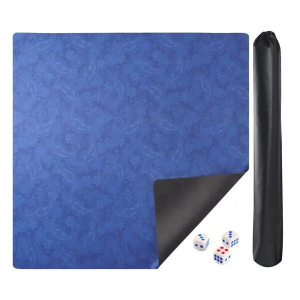 GUSTARIA Mahjong Mat, Mahjong Table Mat with Prints & Extra Dice, for Poker, Card, Mahjongg, Dominoes Games (Blue, 35 inches)