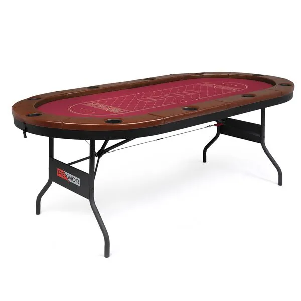 PEXMOR 10 Player Foldable Poker Table, Folding Texas Holdem Blackjack Poker Table, Portable Casino Card Game Table w/Stainless Steel Cup Holders & Water-Resistant Padded Rails