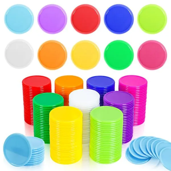 Wpxmer 250 PCS Poker Card Game Chips, 37mm Plastic Poker Chips Bulk, Learning Counters Disks Chip for Math Counting, 10 Colors