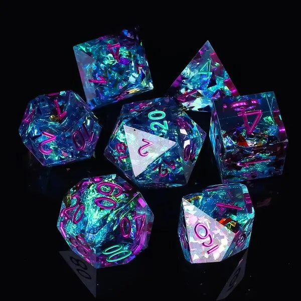 DND Dice Set Handmade 7 Accessories Sharp Edge Dice for Dungeons and Dragons TTRPG Games, D&D Multi-Sided RPG Polyhedral Resin Sharp Edge Dice Roleplaying Games Shadowrun Pathfinder MTG