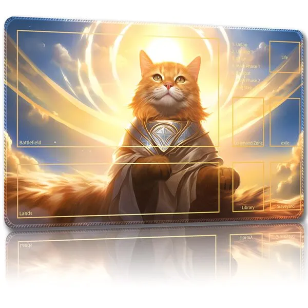Malqiqi Playmat for MTG, with Free Storage Bags,Game Mat 24 x 14 inches, TCG and Board Game Mat for Cards,Mousepad Desk Mats (Cat 2-Auxiliary Combat)
