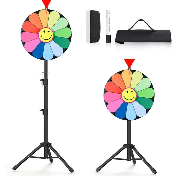 Delizon 18 Inch Tripod Prize Wheel, 12 Slot Spinning Wheel Fortune Game, Holiday Activities, Party, Classroom or Home Education, Sunflower Pattern