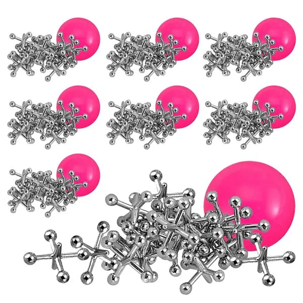 Playbees Metal Jacks Game Set - 12 Sets - Retro Kids\' Entertainment with Metallic Jacks and Bouncy Ball - Classic Jacks Game for Fun and Skill Development