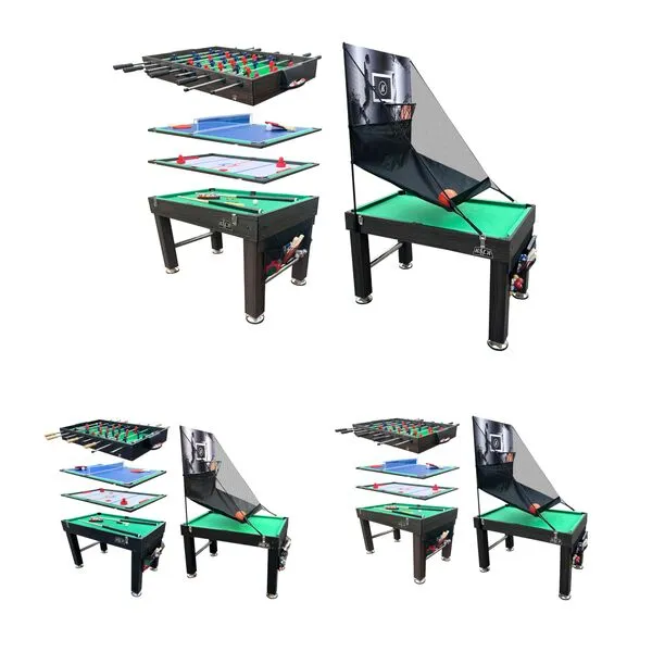 KICK Morpheus 55″ 5 in 1 Multi-Game Table - Combo Game Table Set - Foosball, Billiards/Pool, Glide Hockey, Table Tennis, and Basketball for Home, Game Room, Friends and Family!