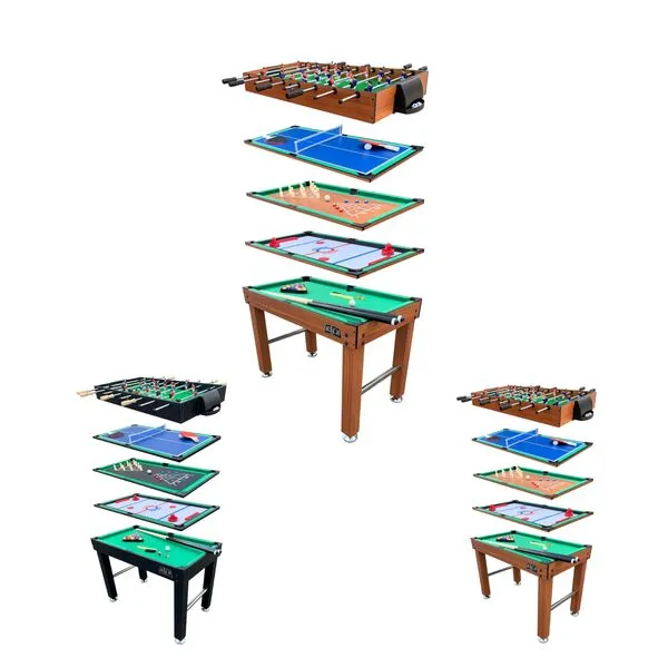 KICK Hexad 48″ 6-in-1 Multi Game Table - Combo Game Table Set - Billiards, Foosball, Glide Hockey, Table Tennis, Mini-Shuffleboard, and Mini-Bowling for Home, Game Room, Friends and Family!