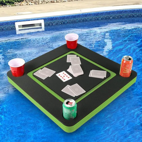 Polar Whale Floating Game or Card Table Green and Black Tray for Pool or Beach Party Float Lounge Durable Foam 23.5 Inch Drink Holders with Waterproof Playing Cards Deck UV Resistant