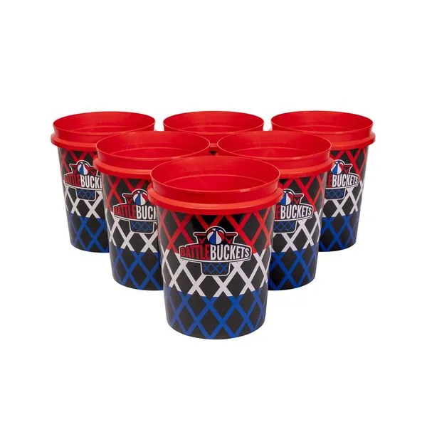 Battle Buckets Giant Yard Pong X Basket Ball Game with Durable Balls and Buckets - Outdoor Game for Lawn, Backyard and Beach - Set Includes Buckets, Basket Balls, Carrying Bag and Air Pump