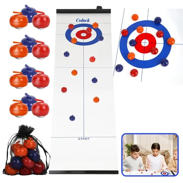 Tabletop Curling Game for Kids,Adults & Family.Fun Indoor Sports Game Curling Board Game.Come with 8+4 Tabletop Curling Stones.Easy to Set Up Portable