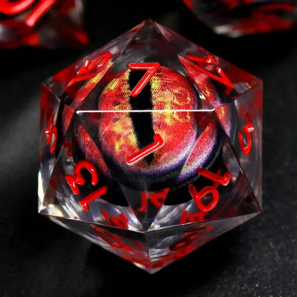 FONVGOGO Liquid Core DND Dice, Dragon Eye Dice Set D&D Sharp Edge Resin Dungeons and Dragons Dice Polyhedral Beholder\'s Ttrpg Die Role Playing RPG D and D Dice (Red)