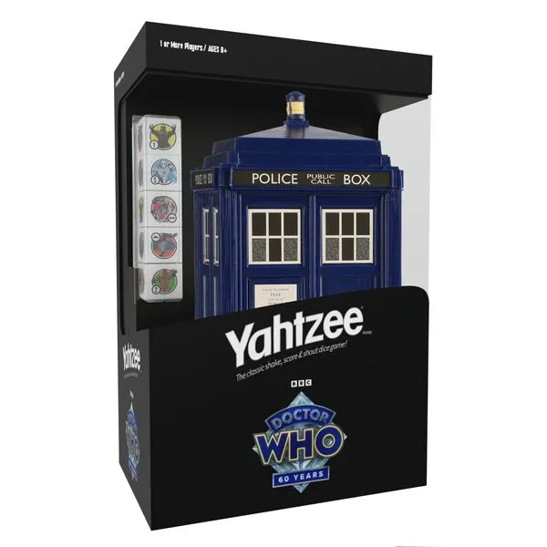 YAHTZEE: Doctor Who TARDIS 60th Anniversary | Collectible TARDIS Dice Cup | Dice Game Based on The Popular Science Fiction Television Show Doctor Who | Officially Licensed Doctor Who Merchandise