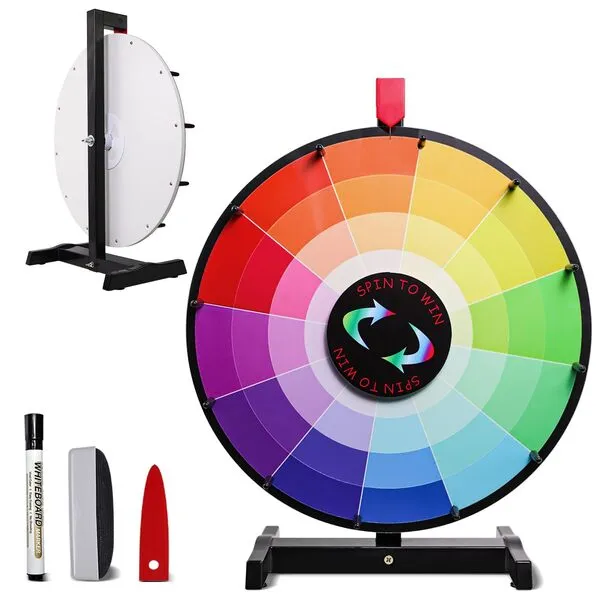 iElyiEsy 18 Inch Tabletop Prize Wheel 12 Slots Spinning Wheel for Fortune Prizes with Dry Erase Marker and Eraser, Editable Spin Wheel for Trade Show Carnival Party Fortune Game