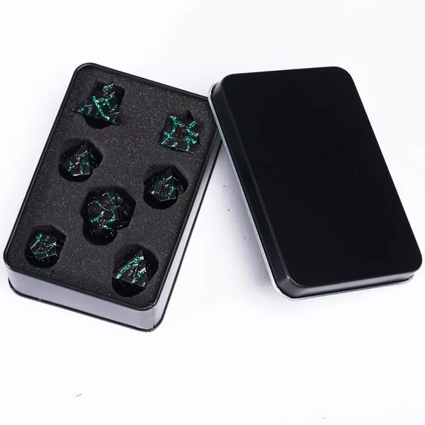 DND Crack Stripe Dice,Metallic Glitter Dice Set with Gift Box,Metal Polyhedral D&D Dice for Role Playing Game