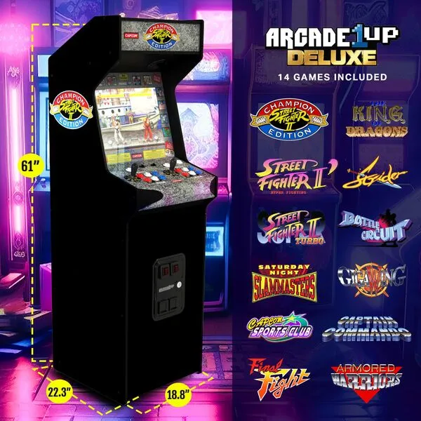 ARCADE1UP Street Fighter II CE HS 5 Deluxe Arcade Machine, Compact 5' Tall Stand Up Cabinet with 14 Classic Games and 17