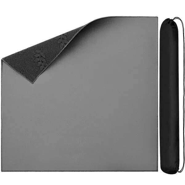 35 x 35 Inch Mahjong Mat Anti Slip and Noise Reduction Poker Mat Card Table Cover Fabric Board Game Table Mat Square Playmat with 7 x 35 Inch Black Carrying Bag for Playing Mahjong Poker Card (Gray)