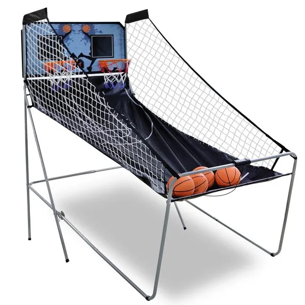 BBBuy Foldable Indoor Basketball Arcade Game Set Double Shot 2 Player Basketball Hoop Machine w/ 4 Balls Electronic LED Scoreboard Inflation Pump for Children Kids Family Games