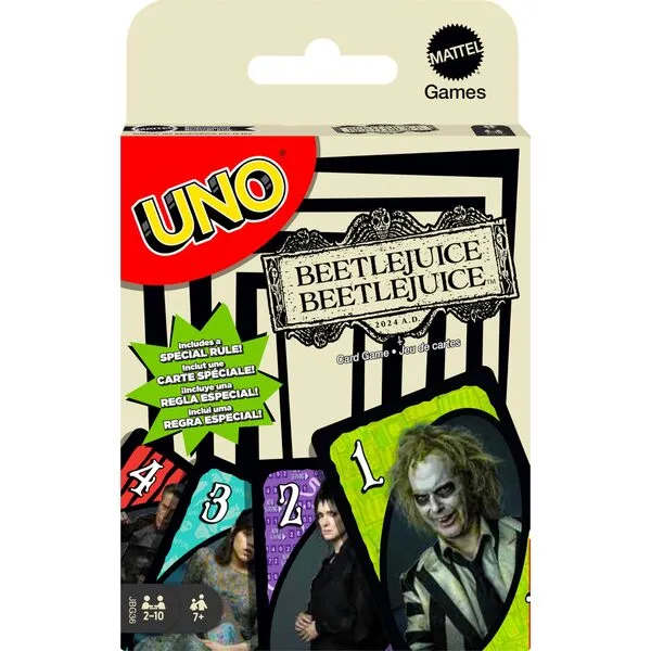 Mattel Games UNO Beetlejuice Card Game for Kids, Adults & Family with Deck & Special Rule Inspired by The Movie
