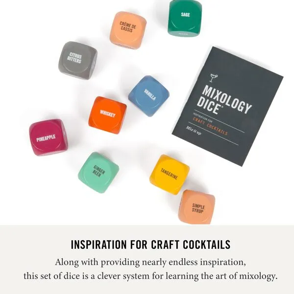 Two Tumbleweeds Mixology Dice - New Edition | Set of 9 Dice to Inspire Craft Cocktails & Mocktails with Recipe Booklet | Unique Gift for The Kitchen or Bar