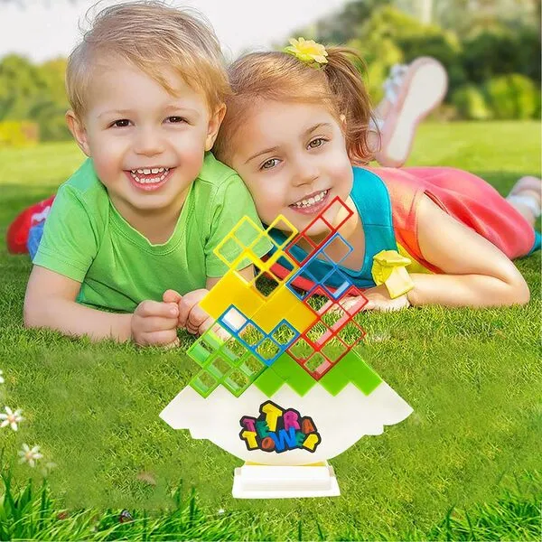 48PCS Tower Game Balance Stacking Blocks, Tower Balancing Stacking Board Games Building Blocks Puzzle Toy, Family Games Birthday for Kids Adults